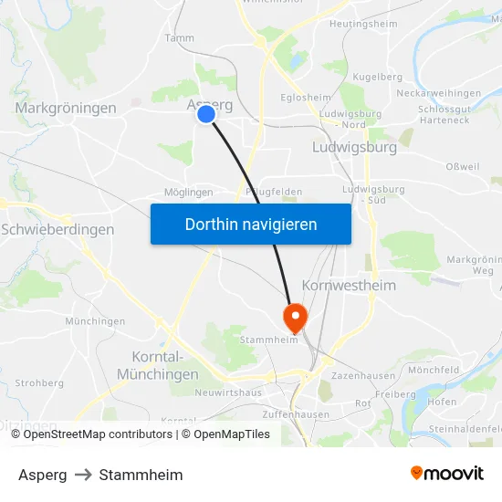 Asperg to Stammheim map