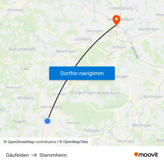 Gäufelden to Stammheim map