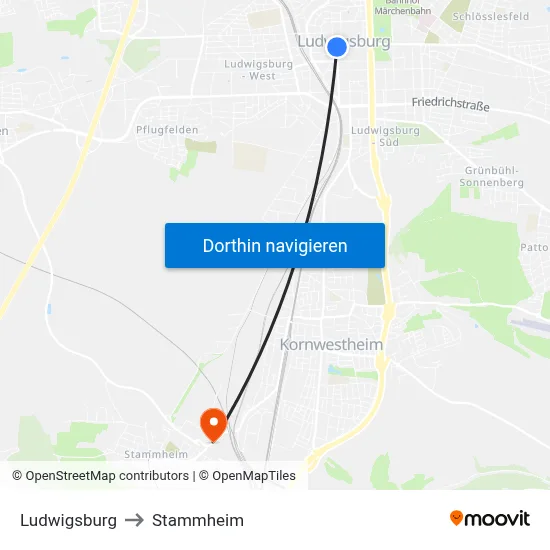 Ludwigsburg to Stammheim map
