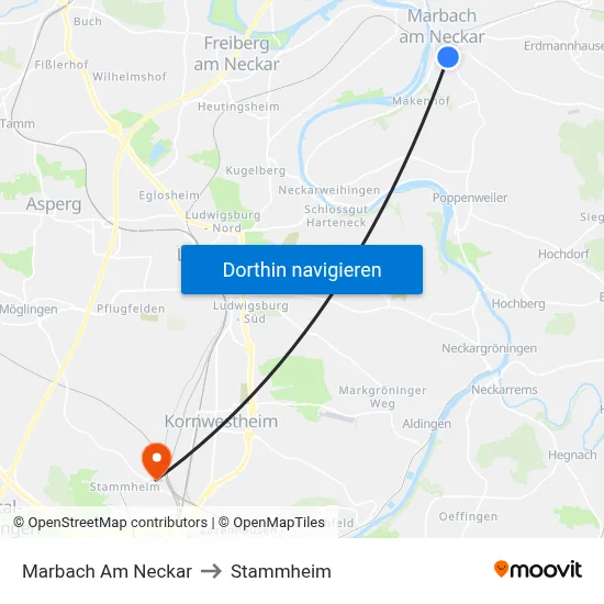Marbach Am Neckar to Stammheim map