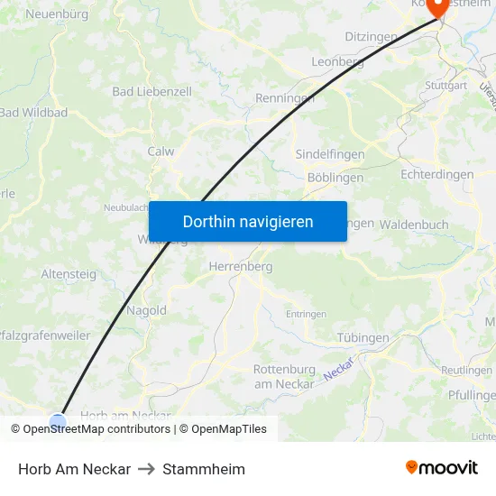 Horb Am Neckar to Stammheim map