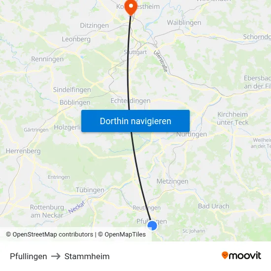 Pfullingen to Stammheim map