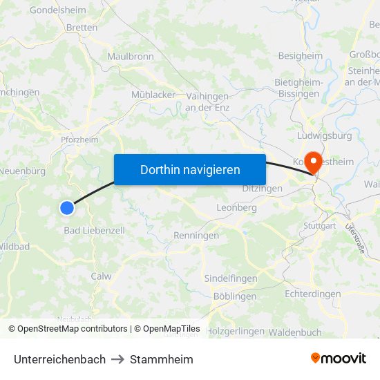 Unterreichenbach to Stammheim map