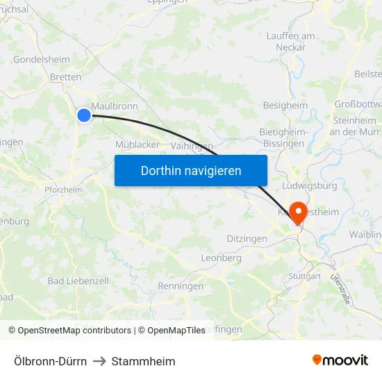 Ölbronn-Dürrn to Stammheim map