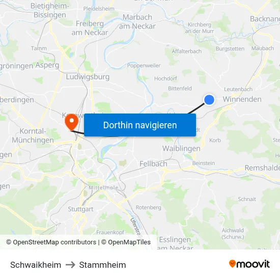 Schwaikheim to Stammheim map