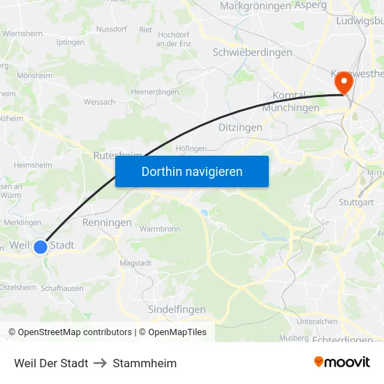 Weil Der Stadt to Stammheim map