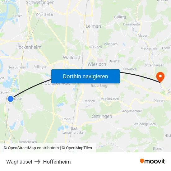 Waghäusel to Hoffenheim map