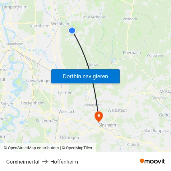 Gorxheimertal to Hoffenheim map