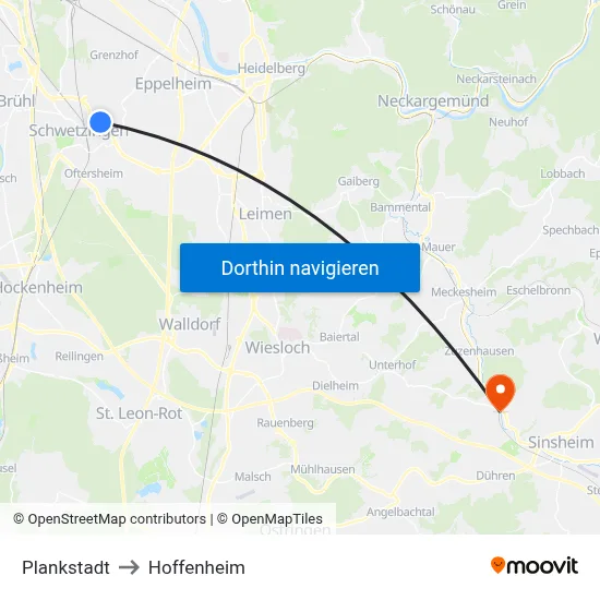 Plankstadt to Hoffenheim map