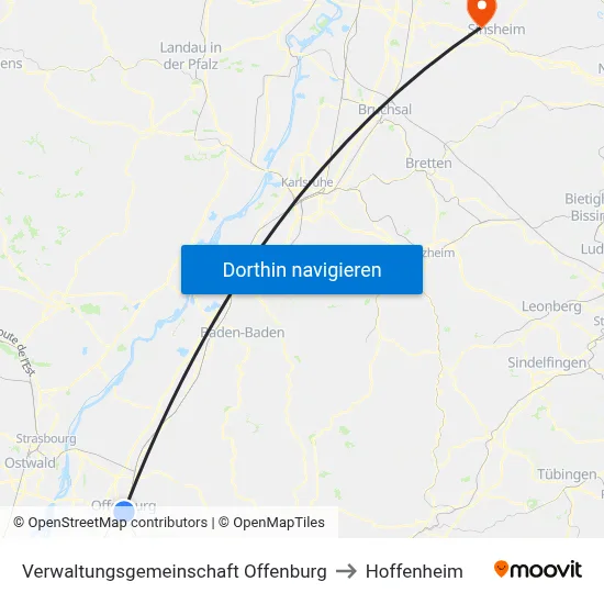 Verwaltungsgemeinschaft Offenburg to Hoffenheim map
