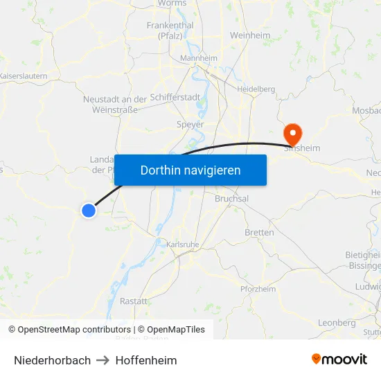 Niederhorbach to Hoffenheim map