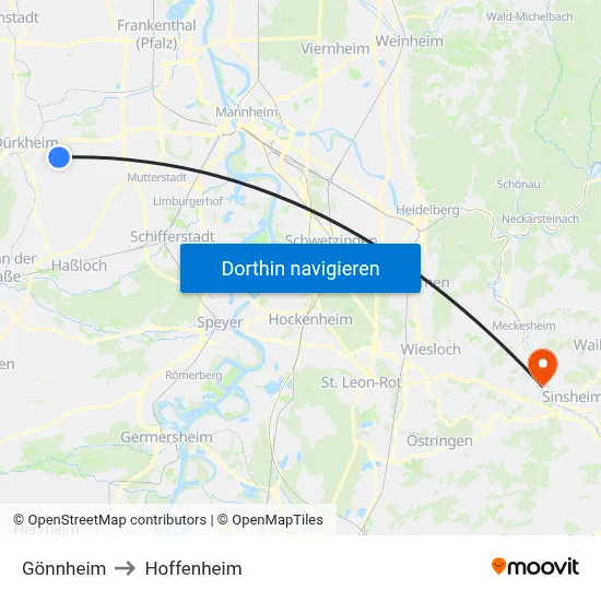 Gönnheim to Hoffenheim map