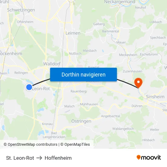St. Leon-Rot to Hoffenheim map