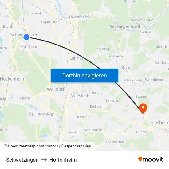 Schwetzingen to Hoffenheim map