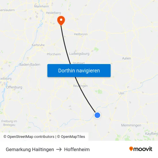 Gemarkung Hailtingen to Hoffenheim map