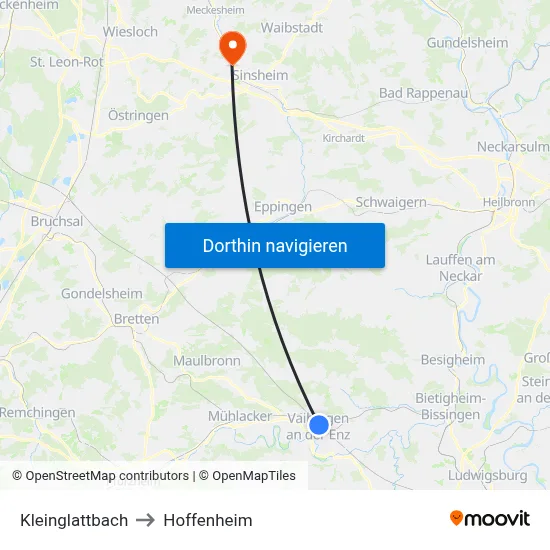 Kleinglattbach to Hoffenheim map