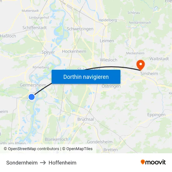 Sondernheim to Hoffenheim map