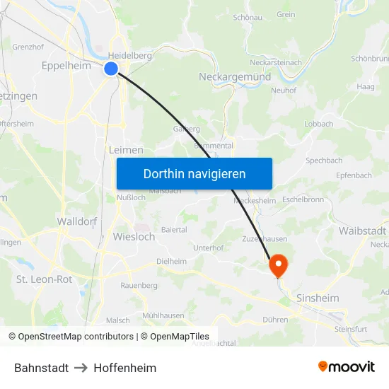 Bahnstadt to Hoffenheim map