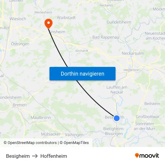 Besigheim to Hoffenheim map
