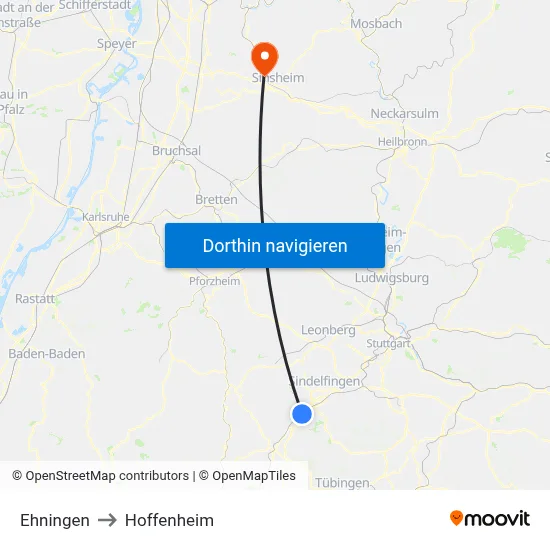 Ehningen to Hoffenheim map
