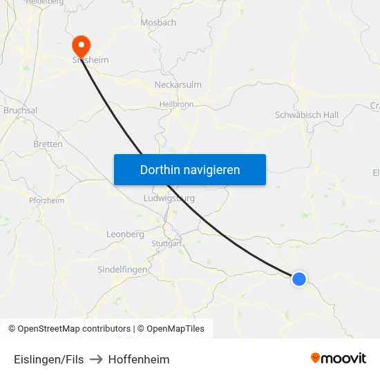 Eislingen/Fils to Hoffenheim map