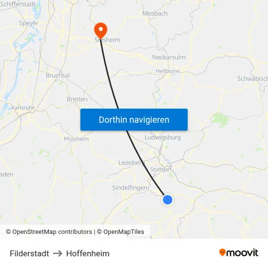 Filderstadt to Hoffenheim map