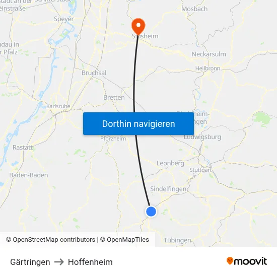 Gärtringen to Hoffenheim map