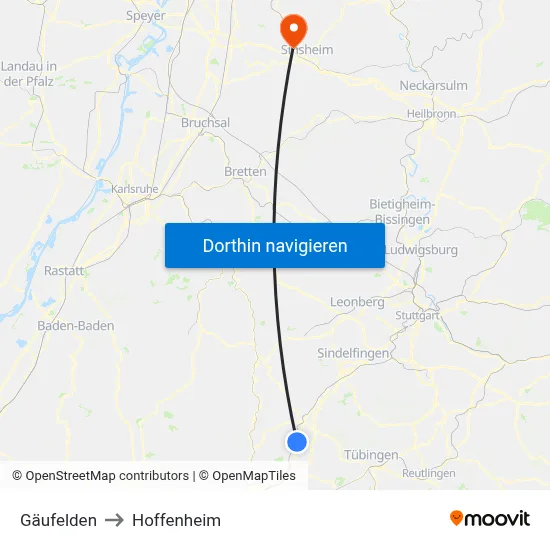 Gäufelden to Hoffenheim map