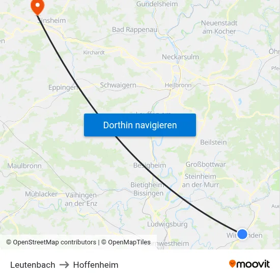 Leutenbach to Hoffenheim map