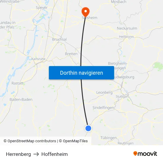 Herrenberg to Hoffenheim map