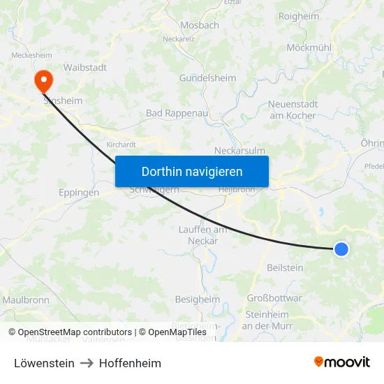 Löwenstein to Hoffenheim map