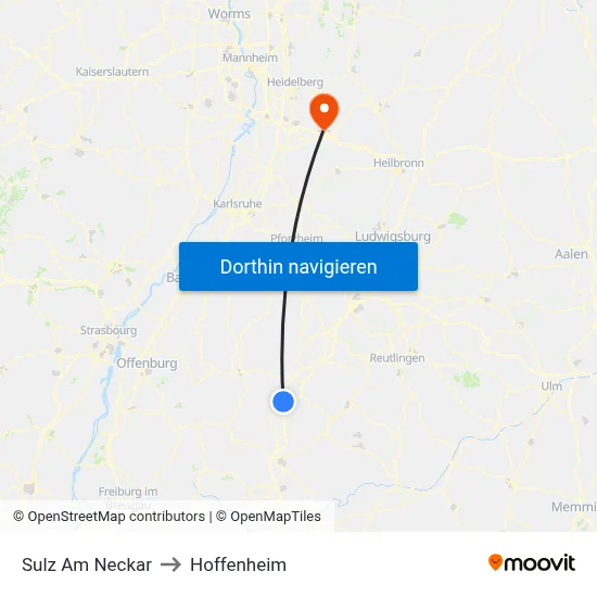 Sulz Am Neckar to Hoffenheim map
