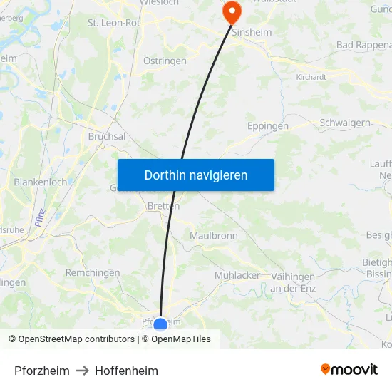 Pforzheim to Hoffenheim map