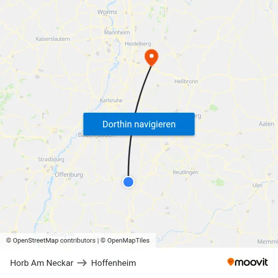 Horb Am Neckar to Hoffenheim map