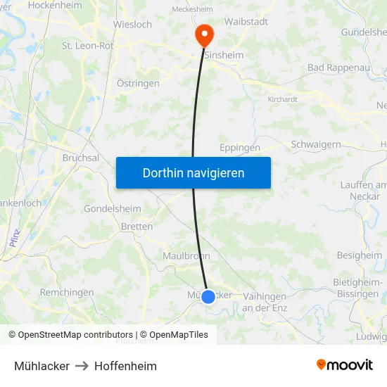 Mühlacker to Hoffenheim map