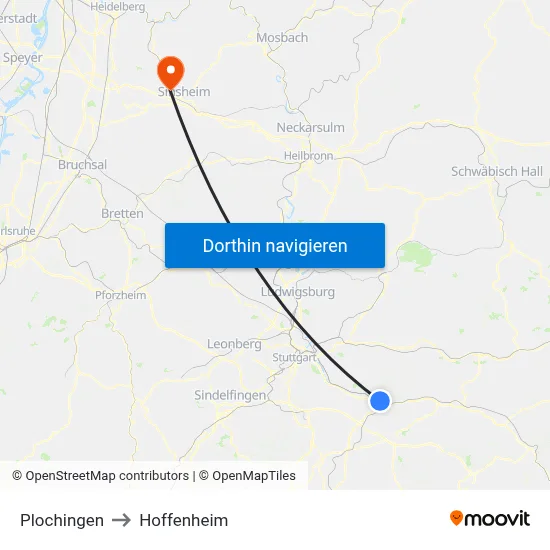 Plochingen to Hoffenheim map