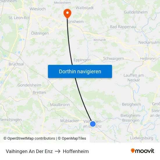 Vaihingen An Der Enz to Hoffenheim map