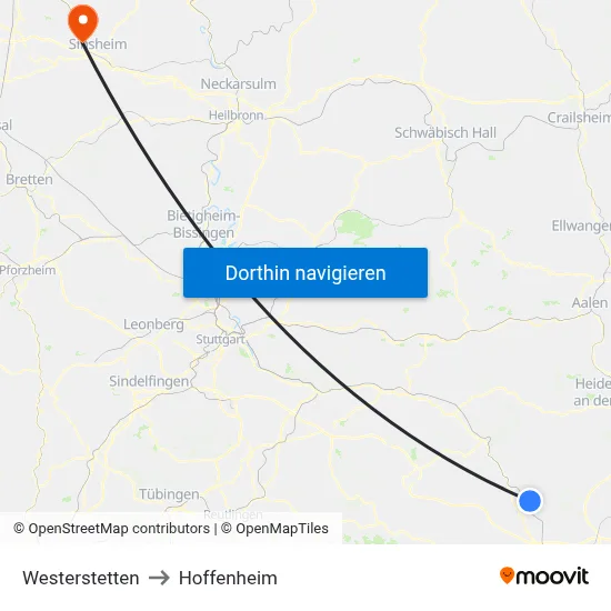 Westerstetten to Hoffenheim map