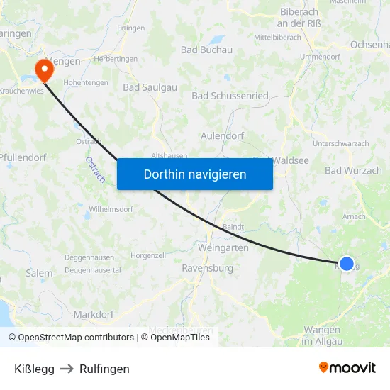 Kißlegg to Rulfingen map