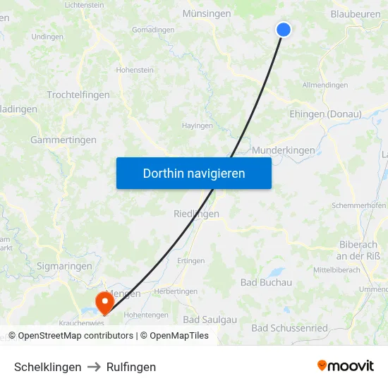 Schelklingen to Rulfingen map