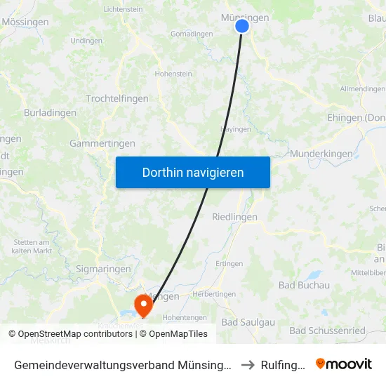 Gemeindeverwaltungsverband Münsingen to Rulfingen map