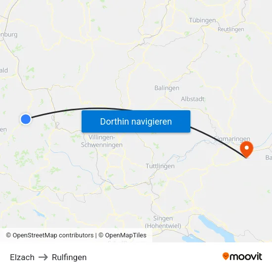 Elzach to Rulfingen map