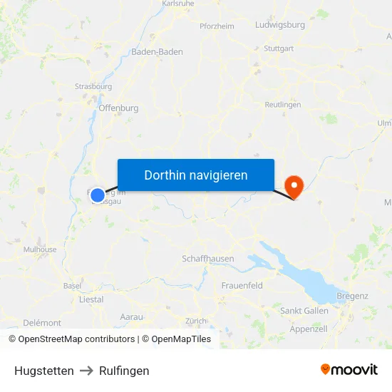 Hugstetten to Rulfingen map