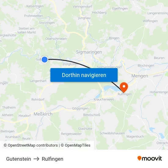 Gutenstein to Rulfingen map