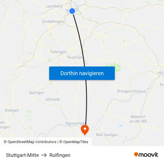 Stuttgart-Mitte to Rulfingen map