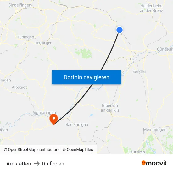 Amstetten to Rulfingen map