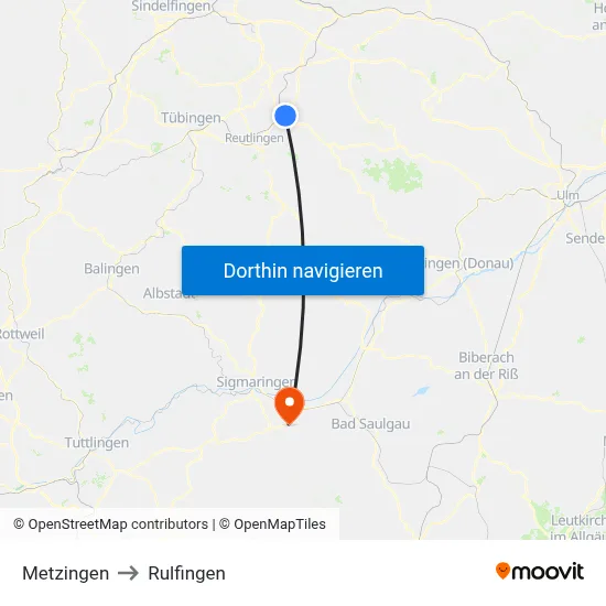 Metzingen to Rulfingen map
