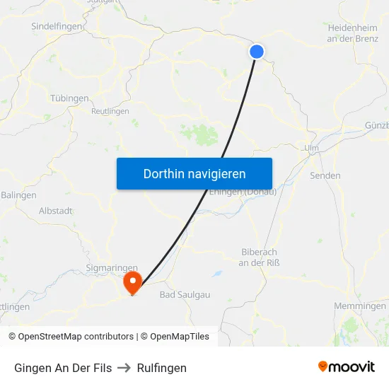 Gingen An Der Fils to Rulfingen map