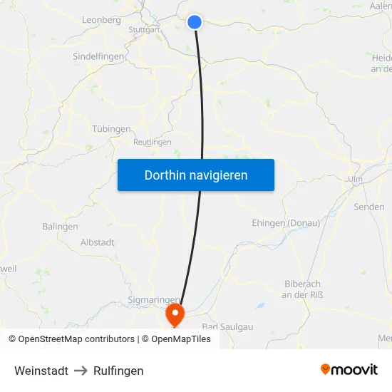 Weinstadt to Rulfingen map