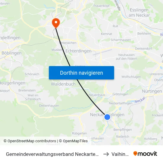 Gemeindeverwaltungsverband Neckartenzlingen to Vaihingen map